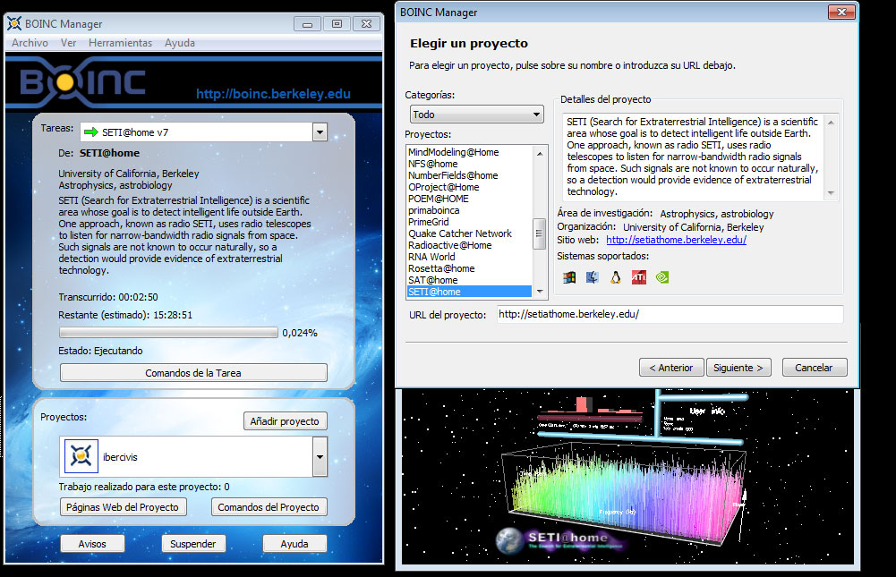 Captura del programa BOINC con el que puedes contribuir en varios proyectos científicos al mismo tiempo.