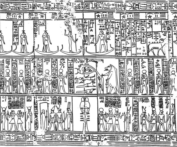 Detalle del techo astronómico de Ramsés II, con el babuíno como director del tiempo.