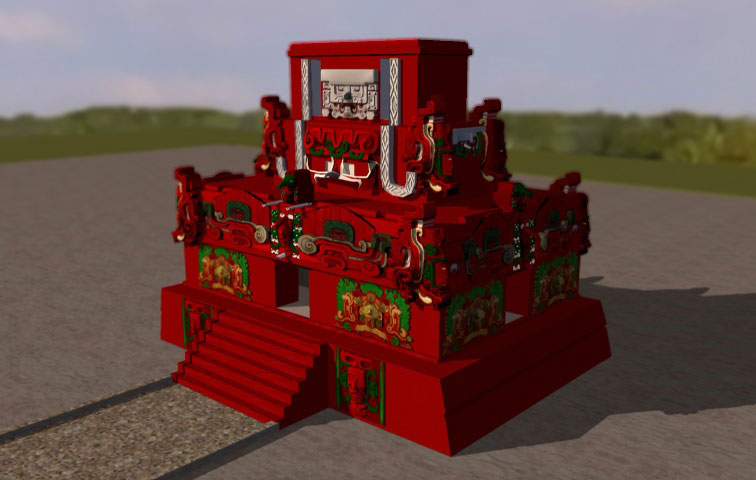 Reconstrucción virtual del templo Rosalila, el templo maya del período clásico temprano mejor conservado descubierto hasta la fecha. Constituye la sexta fase constructiva del Templo 16. Fue obra del 8º rey de Copán.