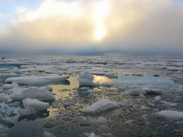 Fotografía de témpanos de hielo en el Océano Glacial Ártico.