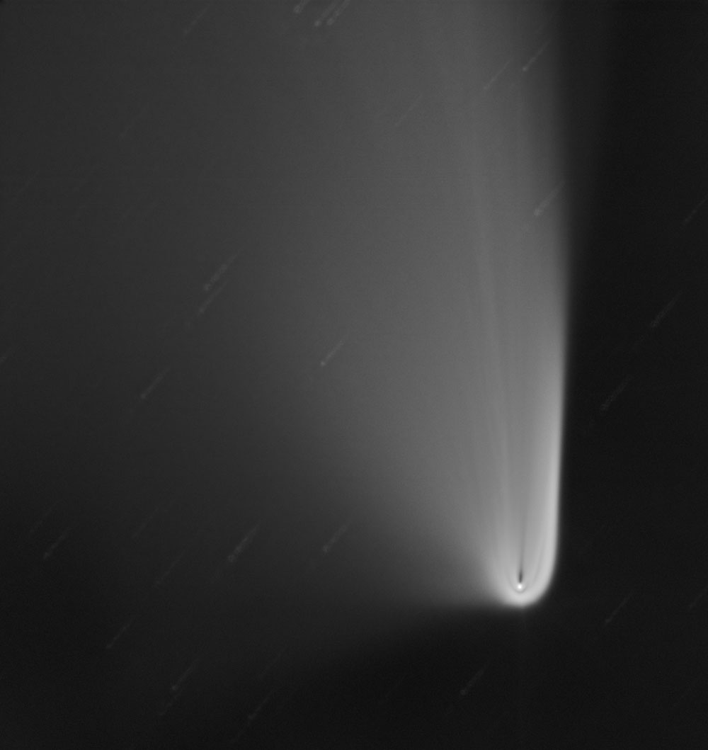Imagen telescópica del cometa Pan-STARRS mostrando la estructura de su cola. Créditos: Vicent Peris, Inma Ruiz, OAUV.