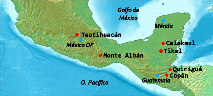 Mapa de mesoamérica con los lugares mencionados en el texto