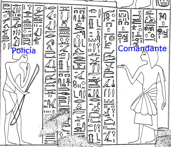 Mitat inferior de l'estela de Kurkur, de l'època de Tutankamon, on queda el record d'una conversació entre un policia de fronteres i el seu comandant.