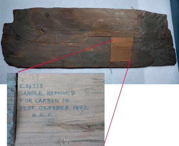 Un fragmento de madera de cedro del ataúd del gobernador Ahanakht de Hermópolis (ca. 2000 a.C.), sirvió a Willard Libby (premio Nobel en 1960) para calibrar los resultados de su descubrimiento del Carbono 14 con fines de datación cronológica.Un fragmento de madera de cedro del ataúd del gobernador Ahanakht de Hermópolis (ca. 2000 a.C.), sirvió a Willard Libby (premio Nobel en 1960) para calibrar los resultados de su descubrimiento del Carbono 14 con fines de datación cronológica.