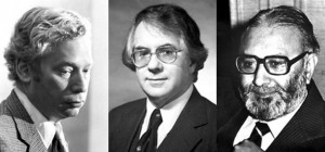 De izquierda a derecha, Steven Weinberg, Sheldon Lee Glasgow y Abdus Salam, ganadores del premio Nóbel de Física en 1979. http://www.nobelprize.org/nobel_prizes/physics/laureates/1979/